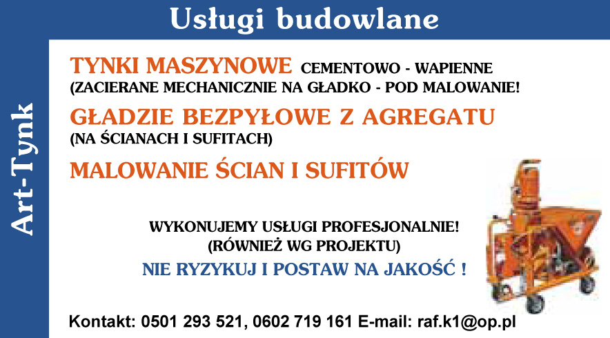 Tynki Maszynowe Cementowo-Wapienne Zacierane na Gładko-Nowość !